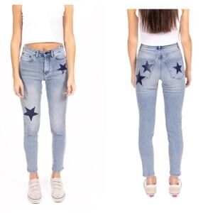 Unemployed Denim Starry Night Jeans Medium Wash Navy Blue Stars Size 27‎